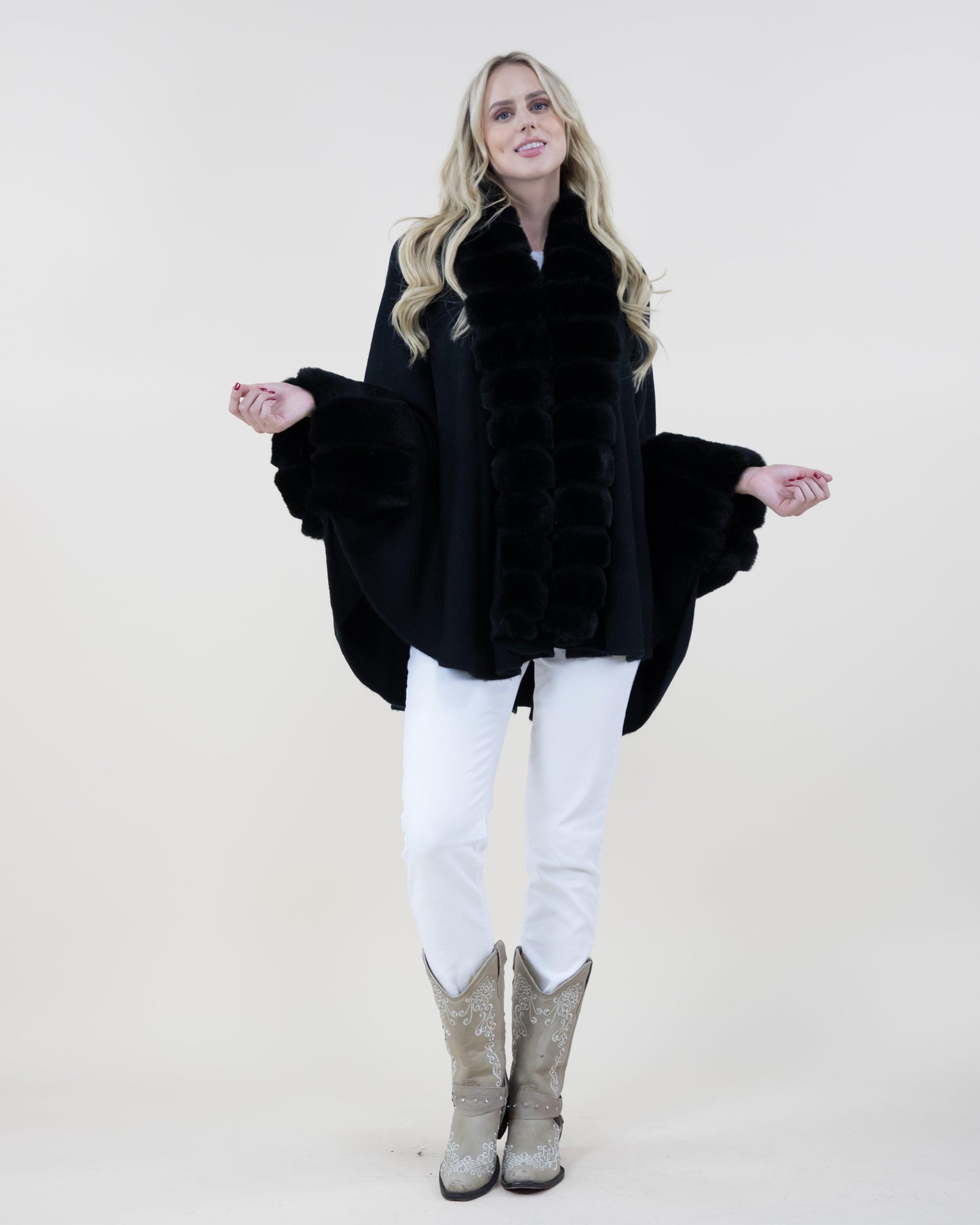 Center Trim and Sleeve Sectional Faux Fur Coat