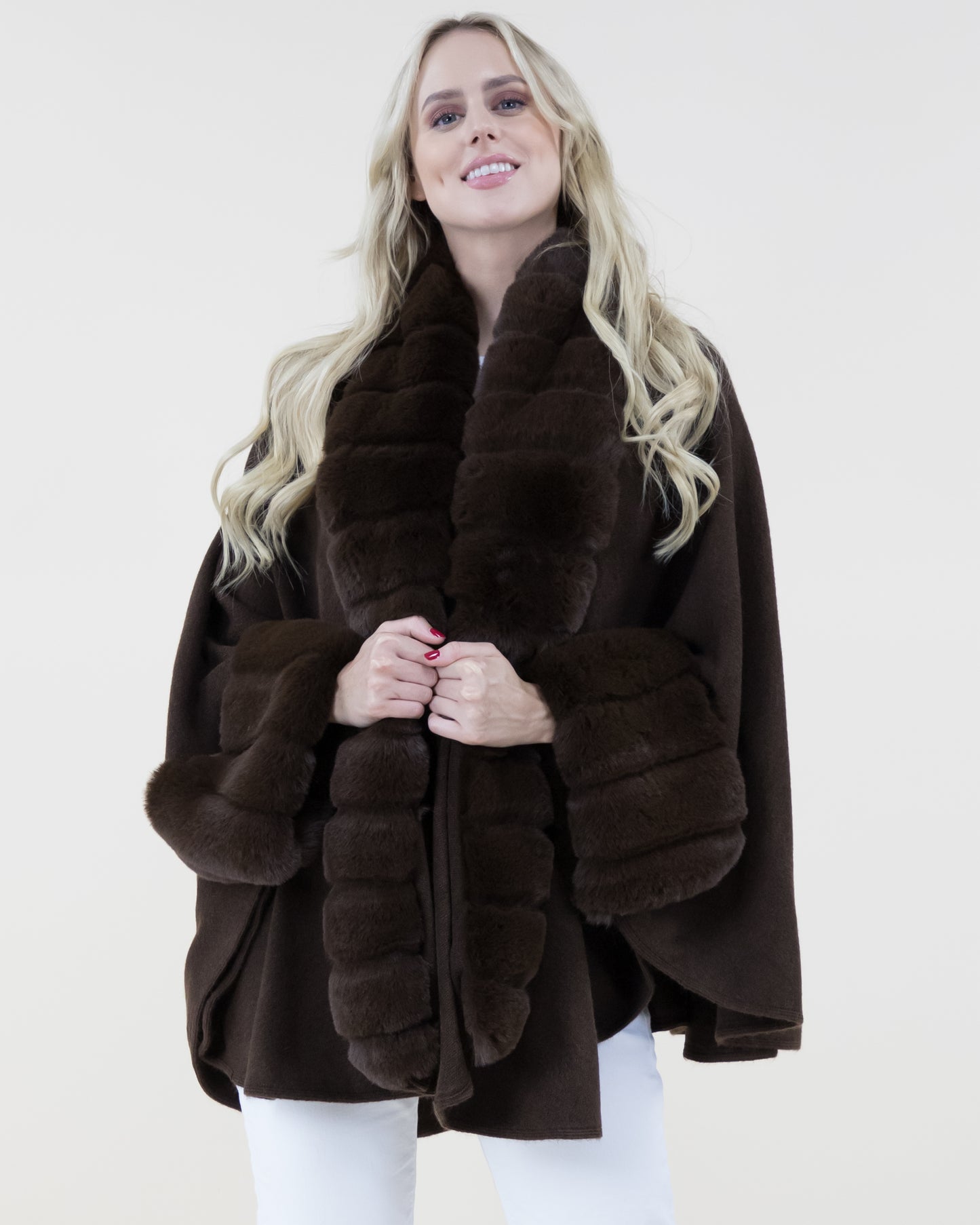 Center Trim and Sleeve Sectional Faux Fur Coat