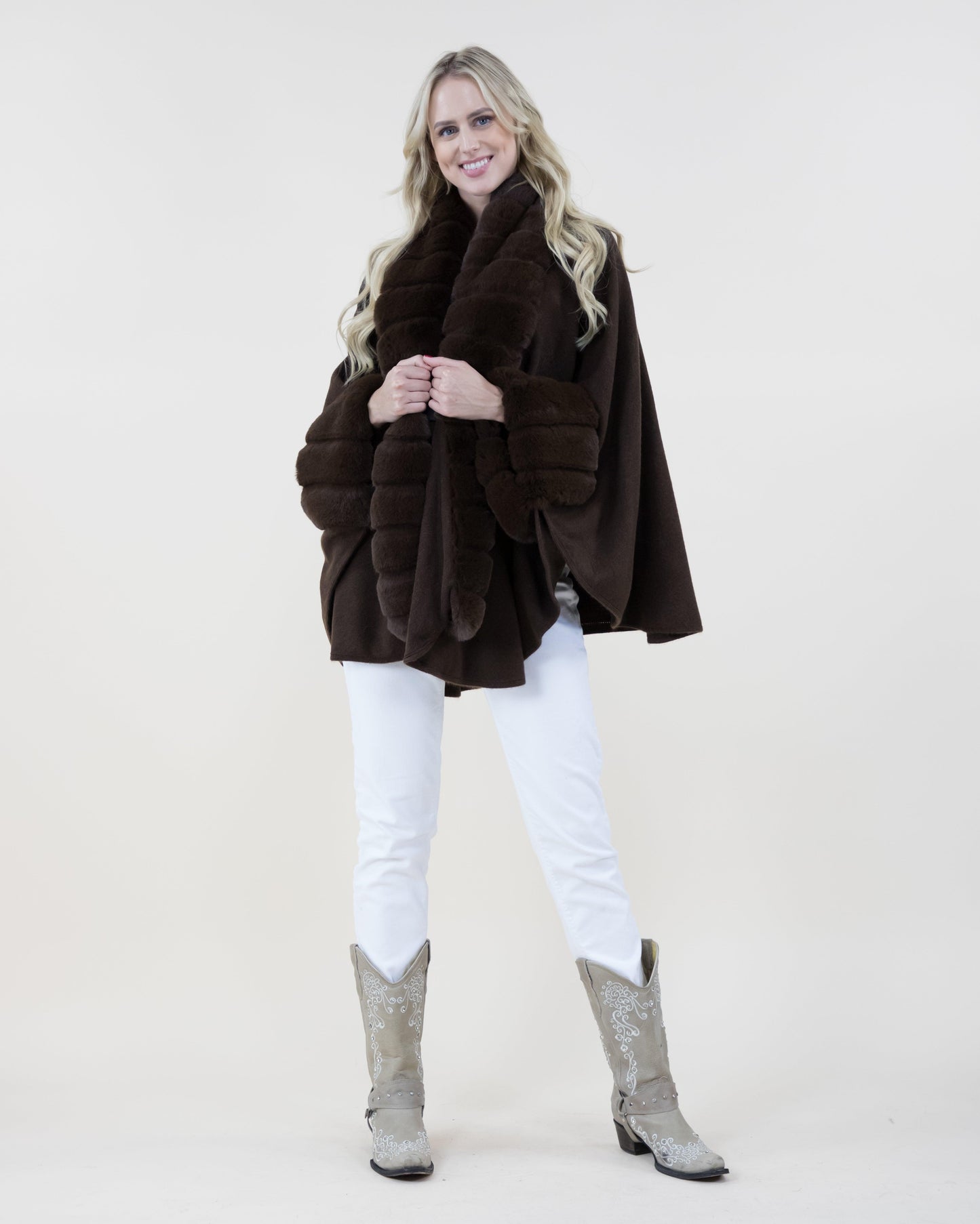 Center Trim and Sleeve Sectional Faux Fur Coat