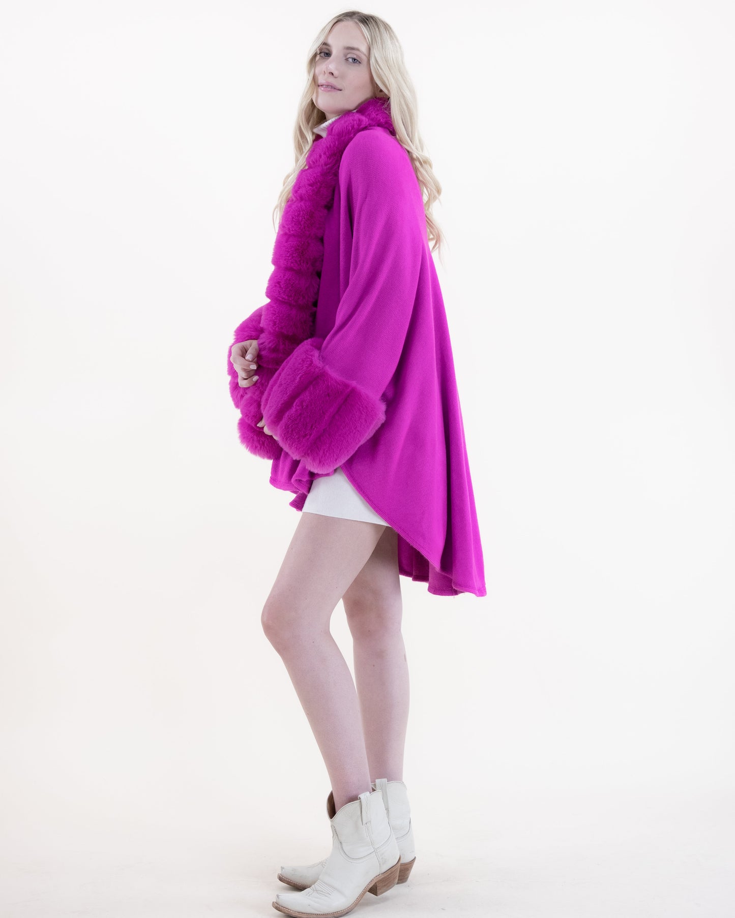 Center Trim and Sleeve Sectional Faux Fur Coat