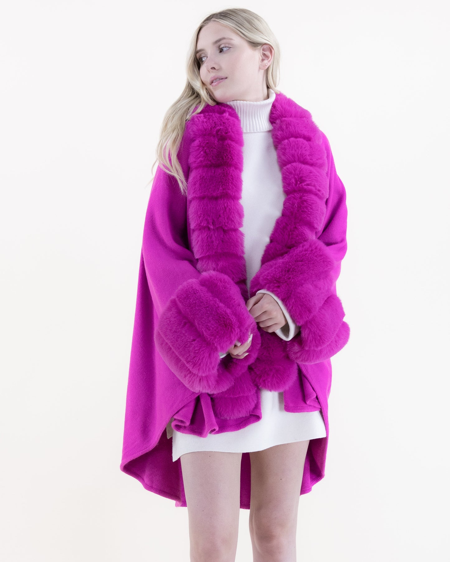 Center Trim and Sleeve Sectional Faux Fur Coat