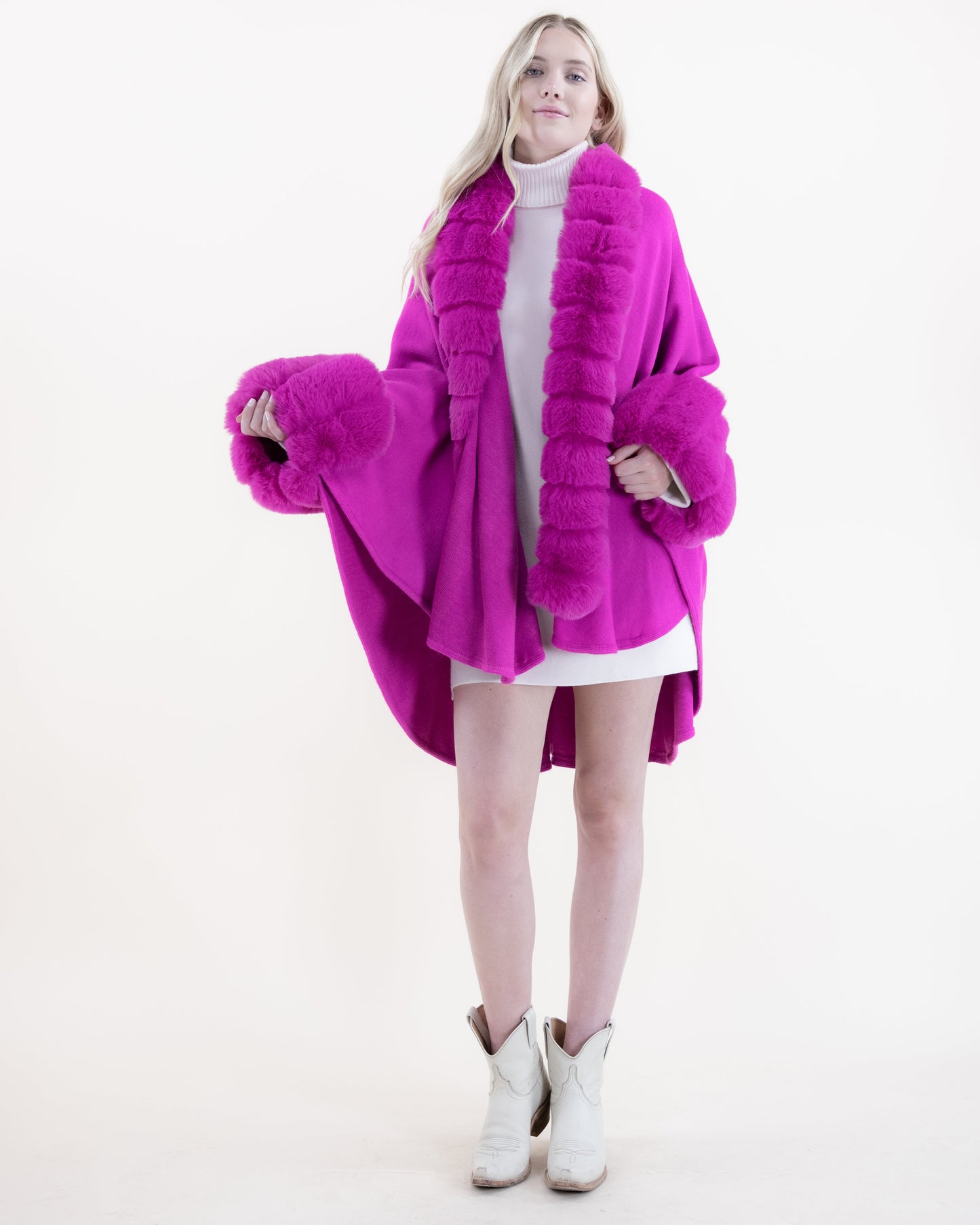 Center Trim and Sleeve Sectional Faux Fur Coat