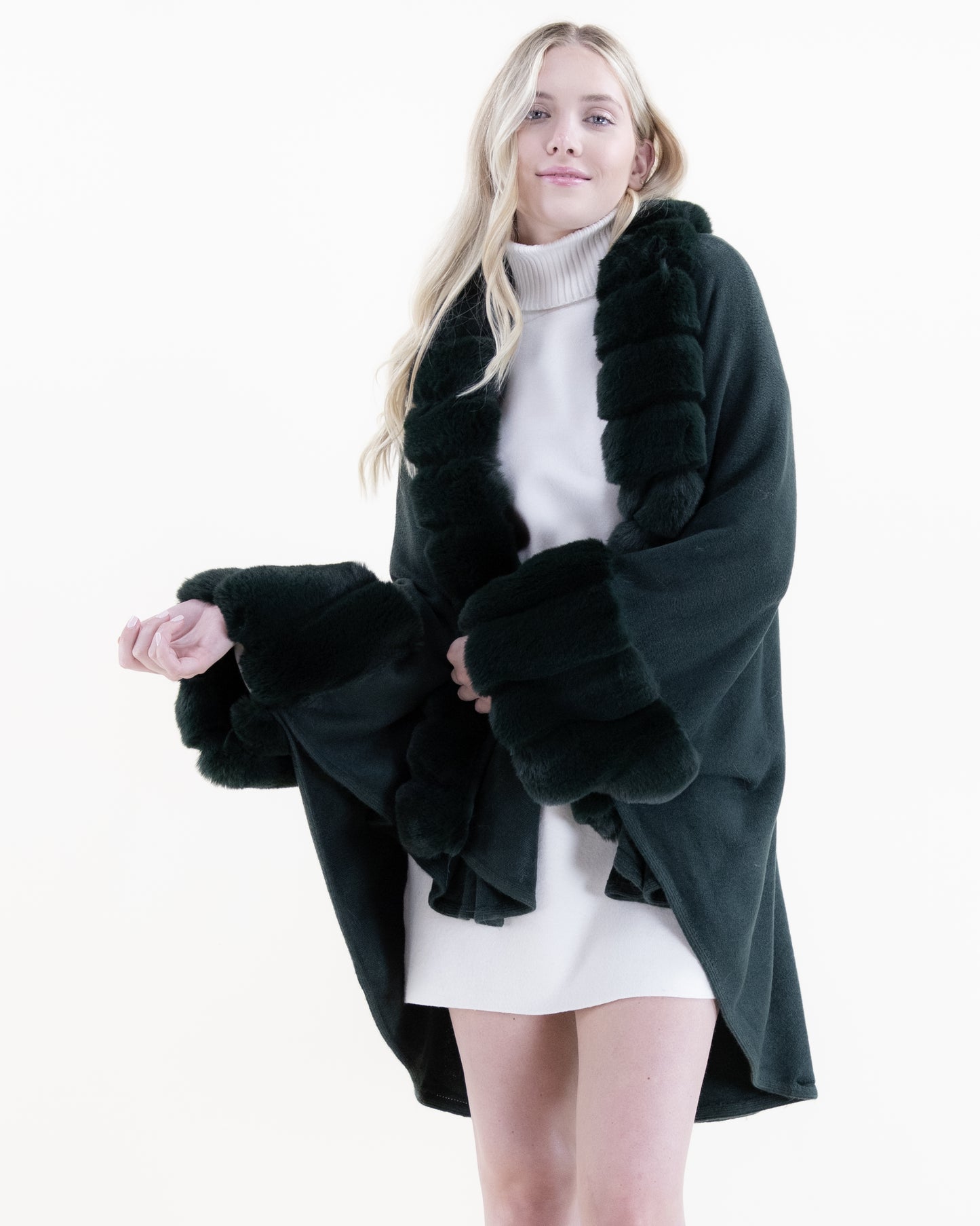 Center Trim and Sleeve Sectional Faux Fur Coat