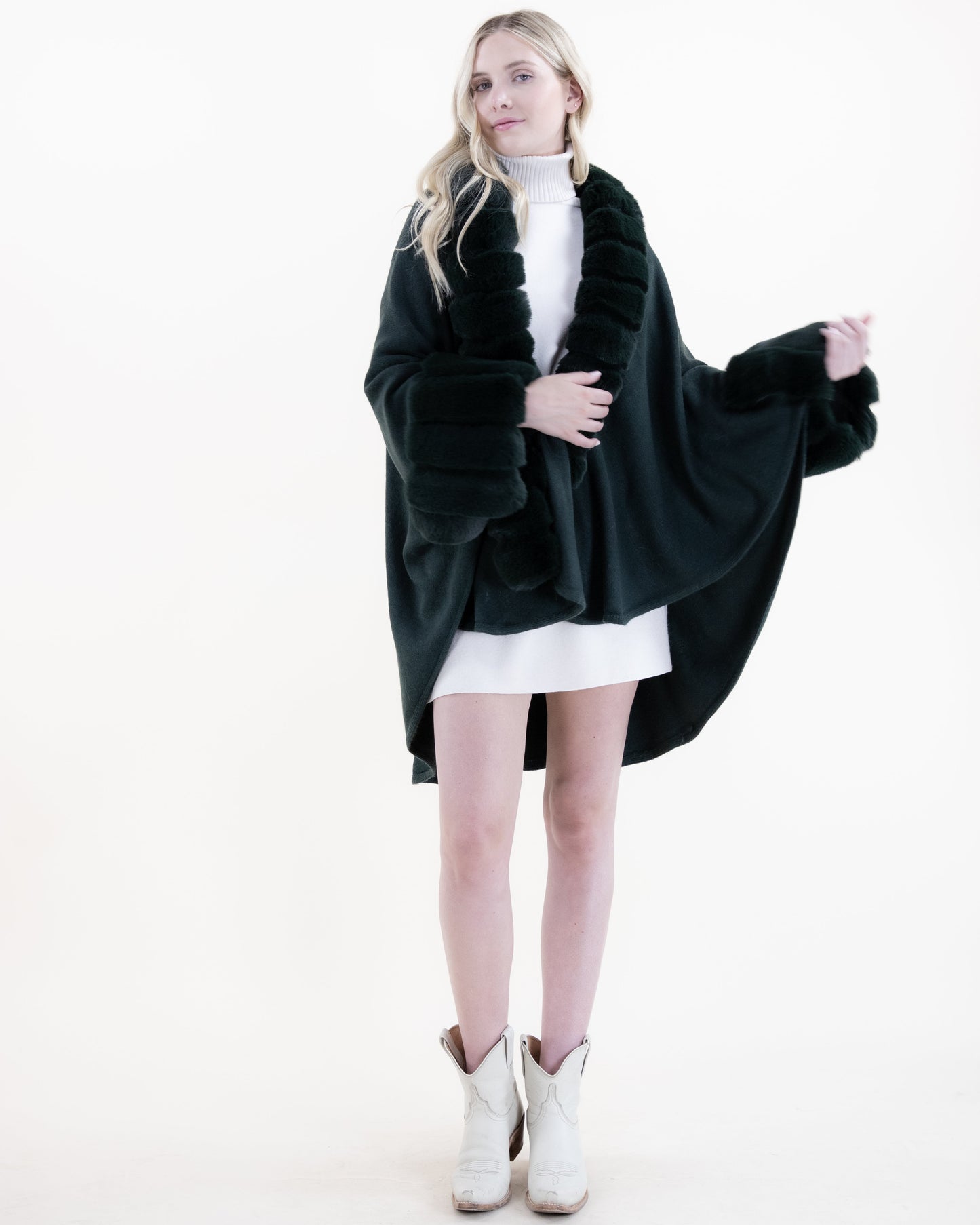 Center Trim and Sleeve Sectional Faux Fur Coat