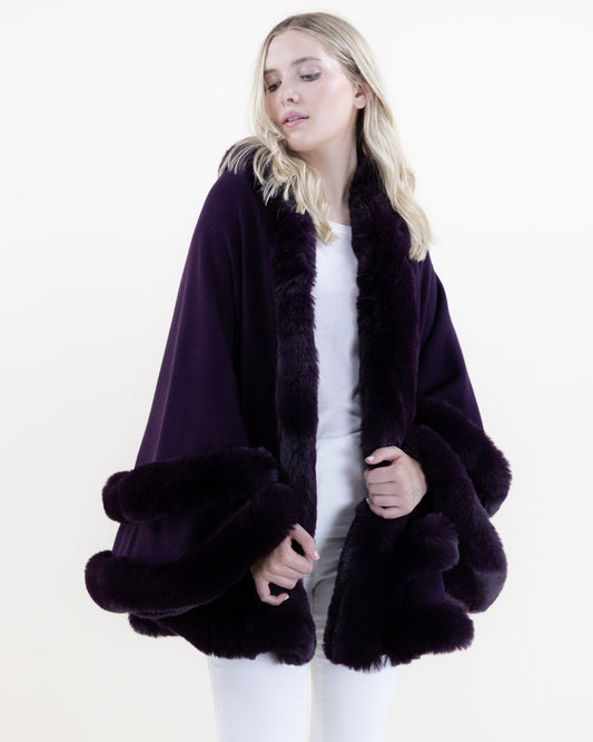 Double Layered Faux Fur Cape w/ Hoodie