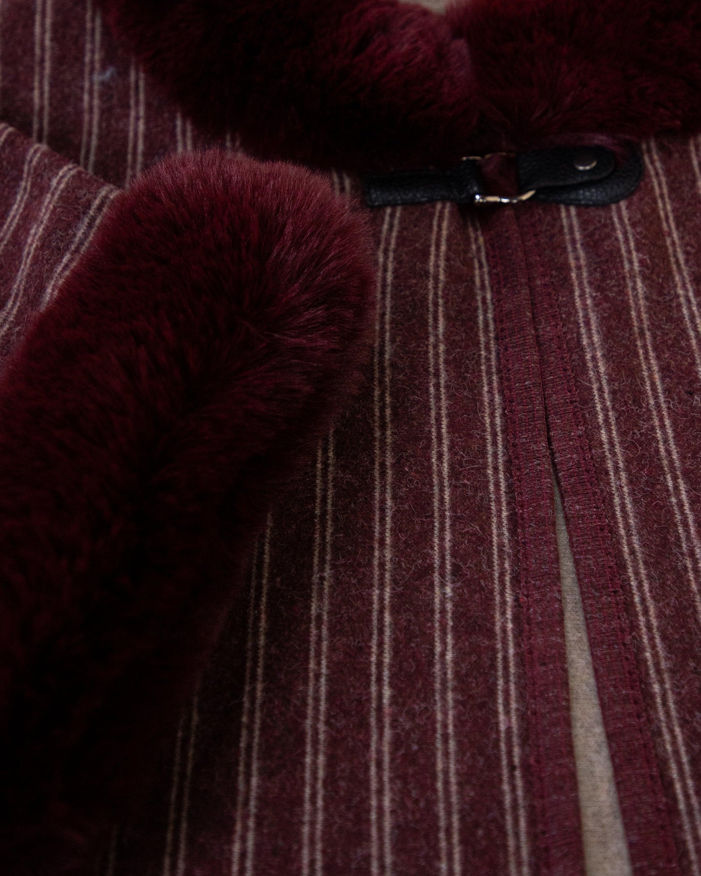 Pin-Stripe Cape w/ Faux Fur Trims & Neck Toggle