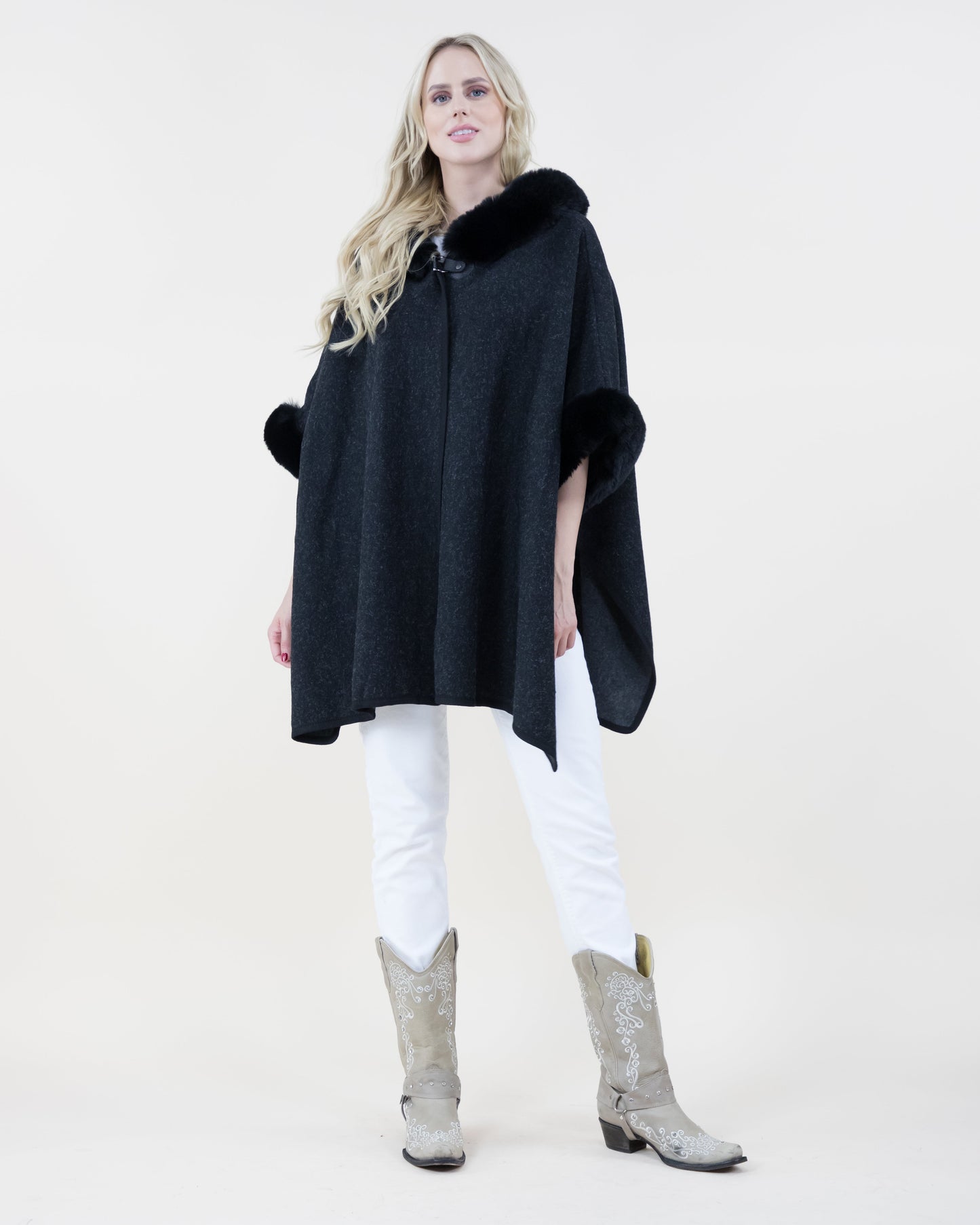 Cloak Cape w/ Faux Fur Trims & Neck Toggle
