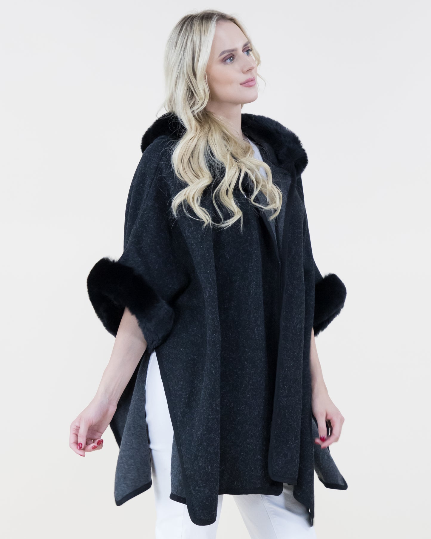 Cloak Cape w/ Faux Fur Trims & Neck Toggle