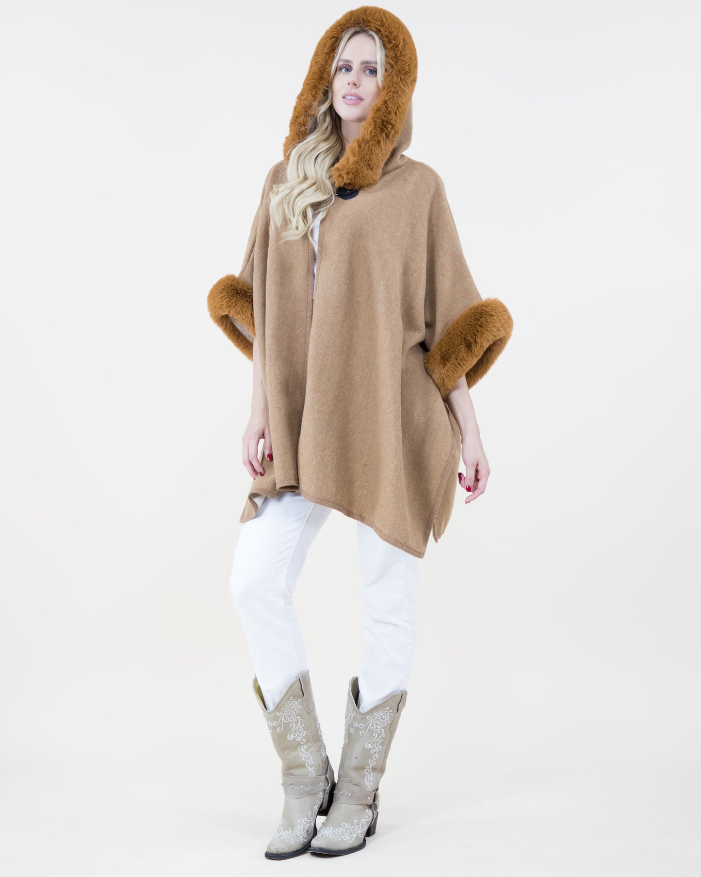 Cloak Cape w/ Faux Fur Trims & Neck Toggle