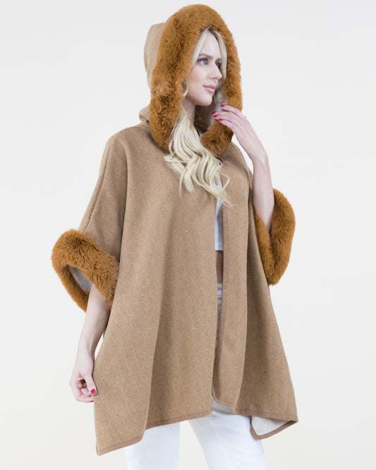 Cloak Cape w/ Faux Fur Trims & Neck Toggle