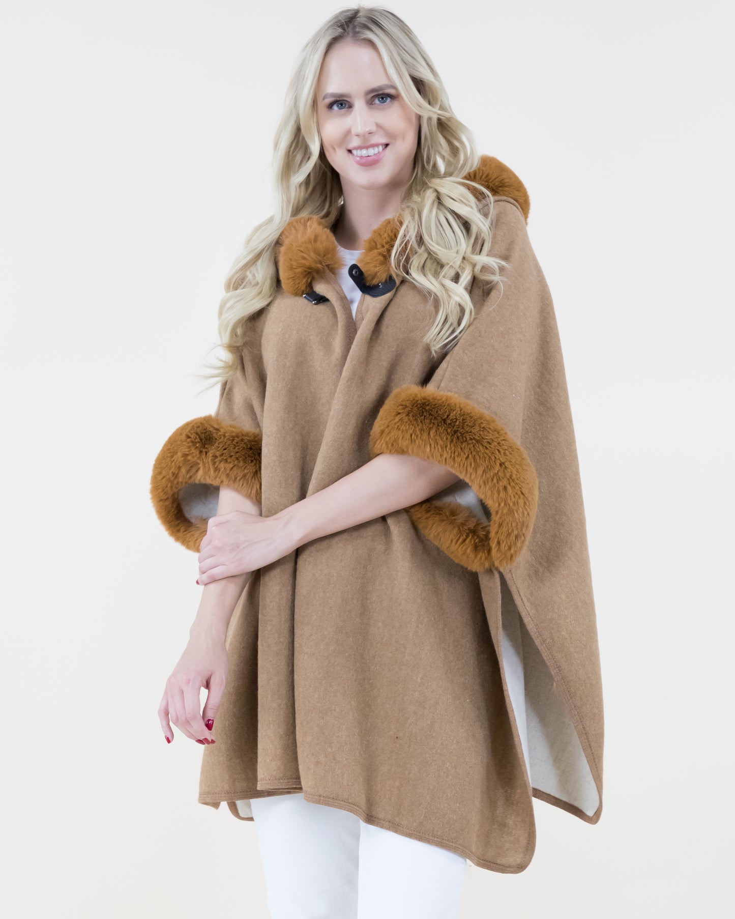 Cloak Cape w/ Faux Fur Trims & Neck Toggle