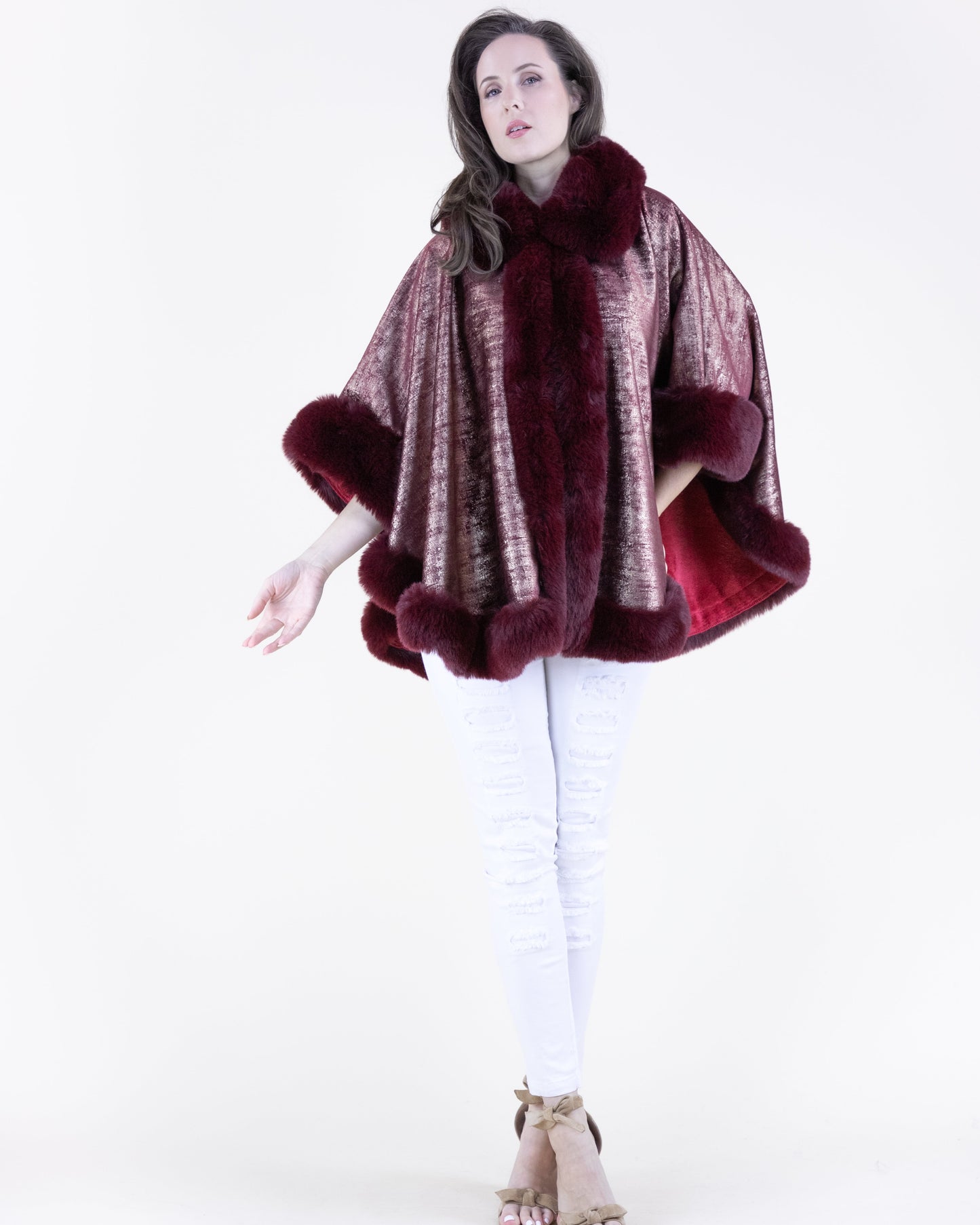 Luster Vegan Fur Trim Suede Cape