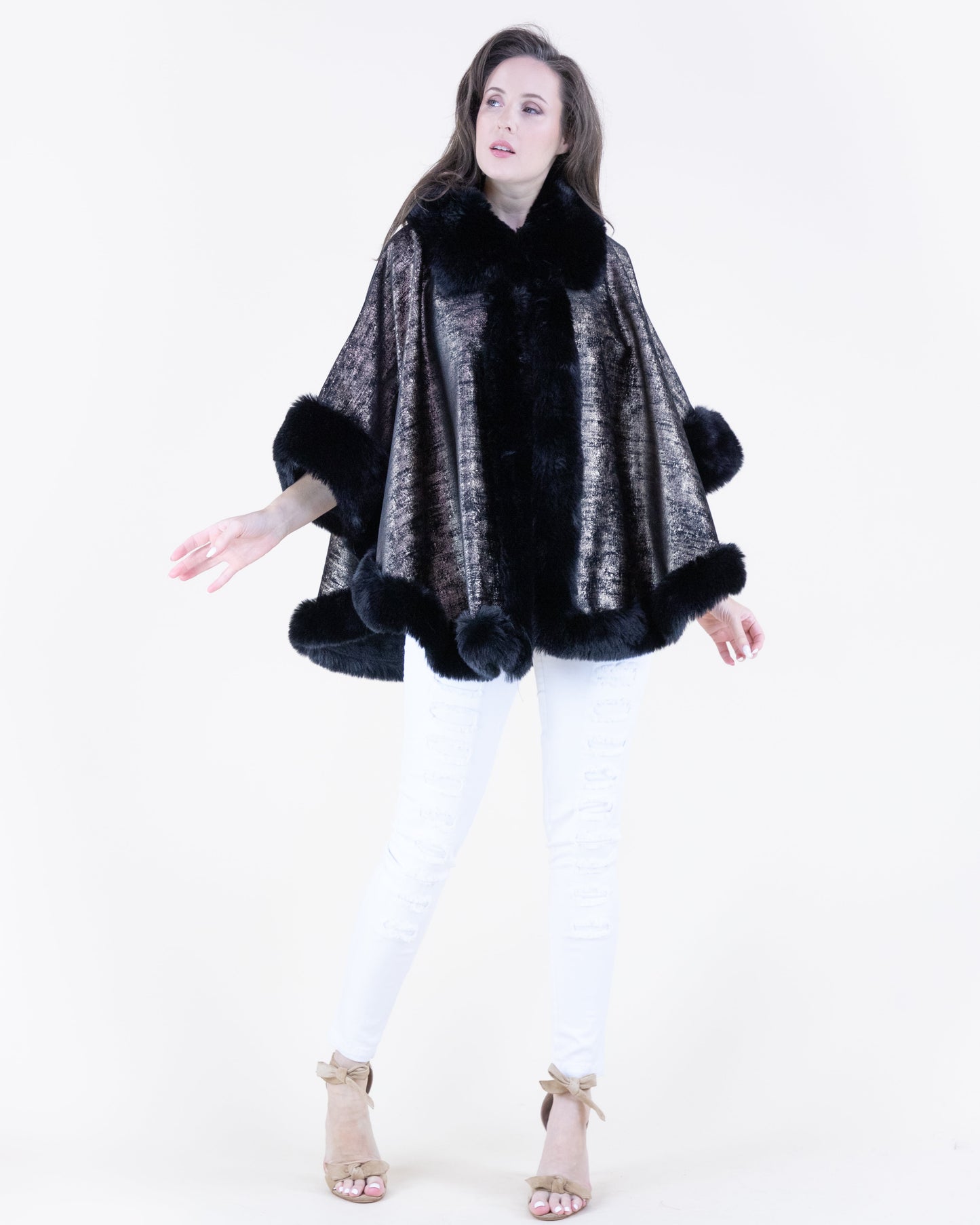 Luster Vegan Fur Trim Suede Cape