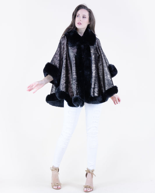 Luster Vegan Fur Trim Suede Cape