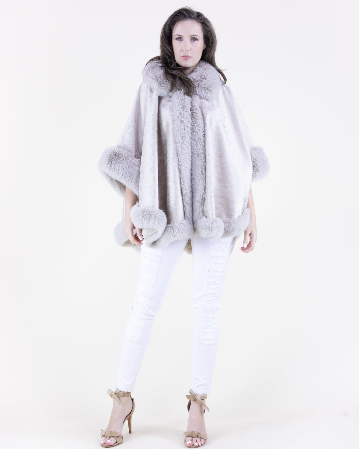 Luster Vegan Fur Trim Suede Cape