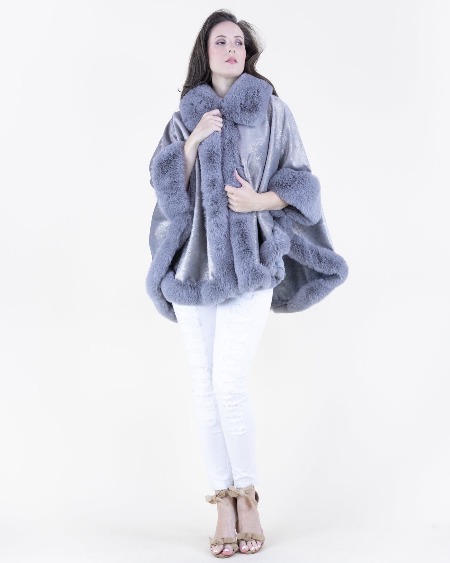 Luster Vegan Fur Trim Suede Cape