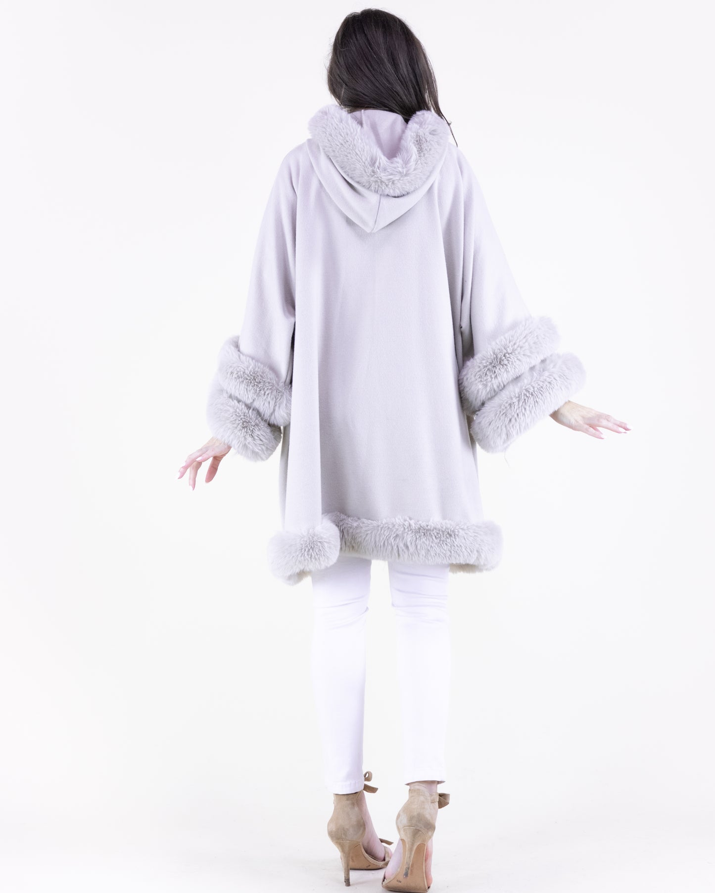 Double Faux Fur Trim Cuff Hooded Coat