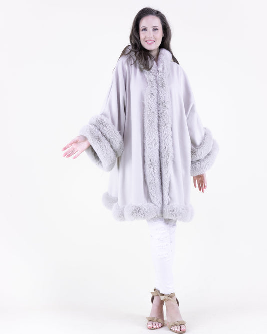 Double Faux Fur Trim Cuff Hooded Coat