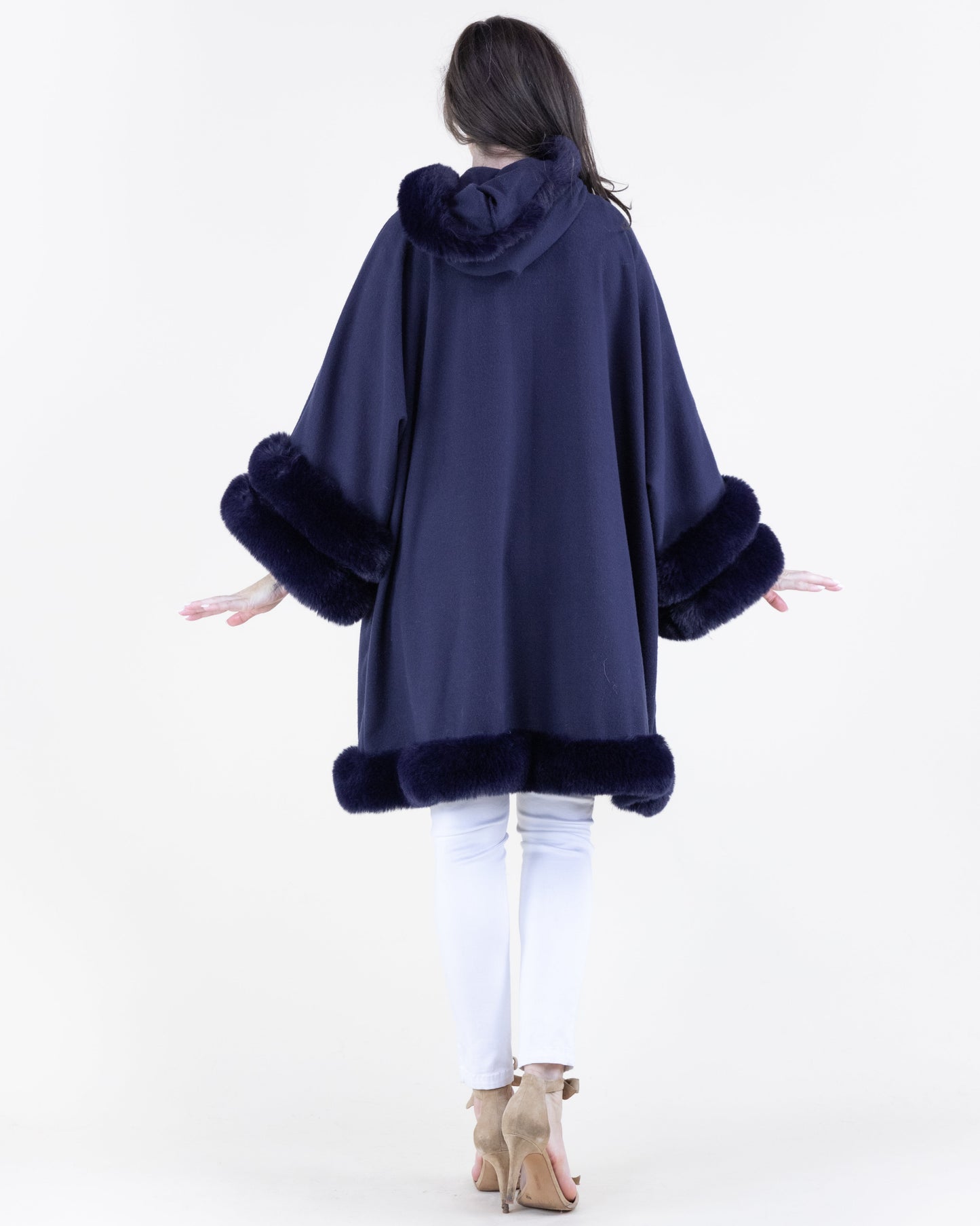 Double Faux Fur Trim Cuff Hooded Coat