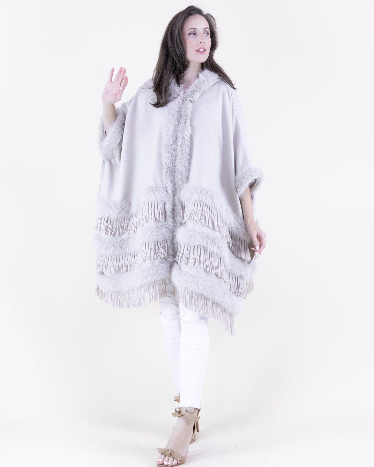 Layered Vegan Fur and Fringe Cape