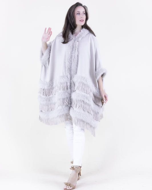 Layered Vegan Fur and Fringe Cape
