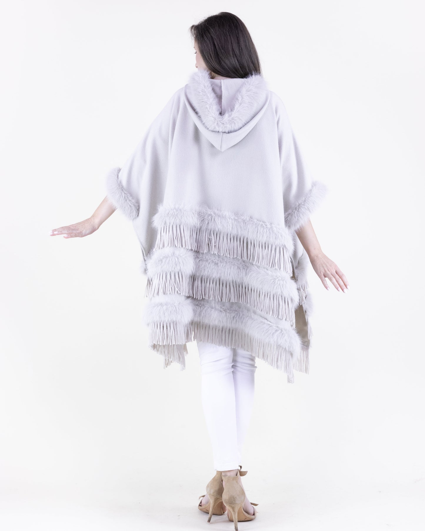Layered Vegan Fur and Fringe Cape
