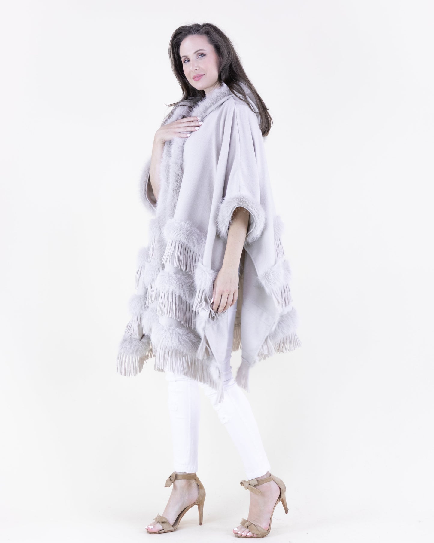 Layered Vegan Fur and Fringe Cape