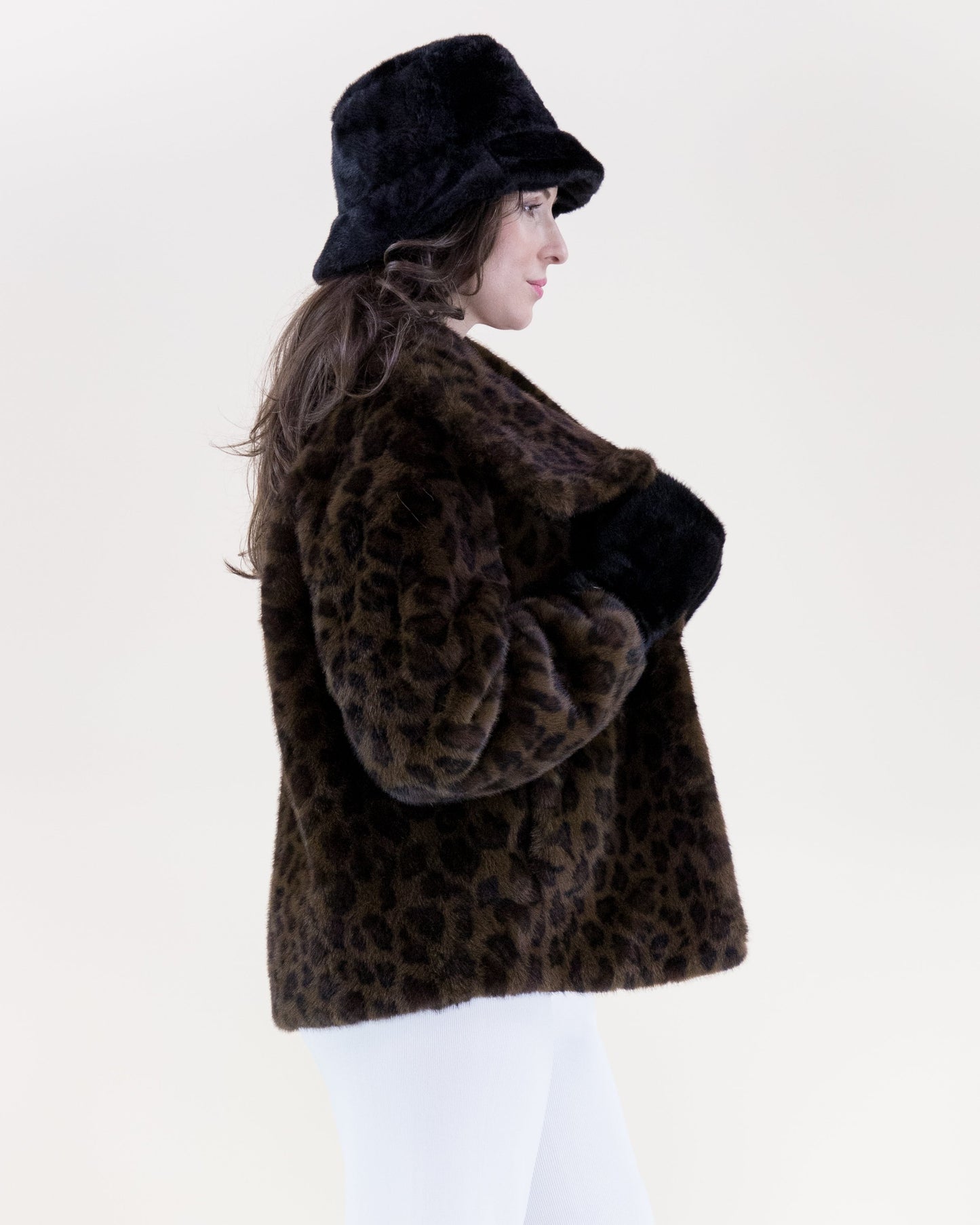 Leopard Wide Lapel Faux Fur Jacket