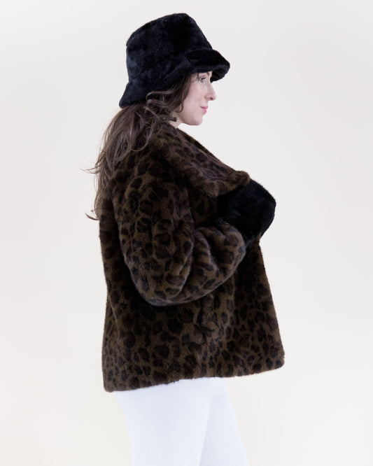 Leopard Wide Lapel Faux Fur Jacket