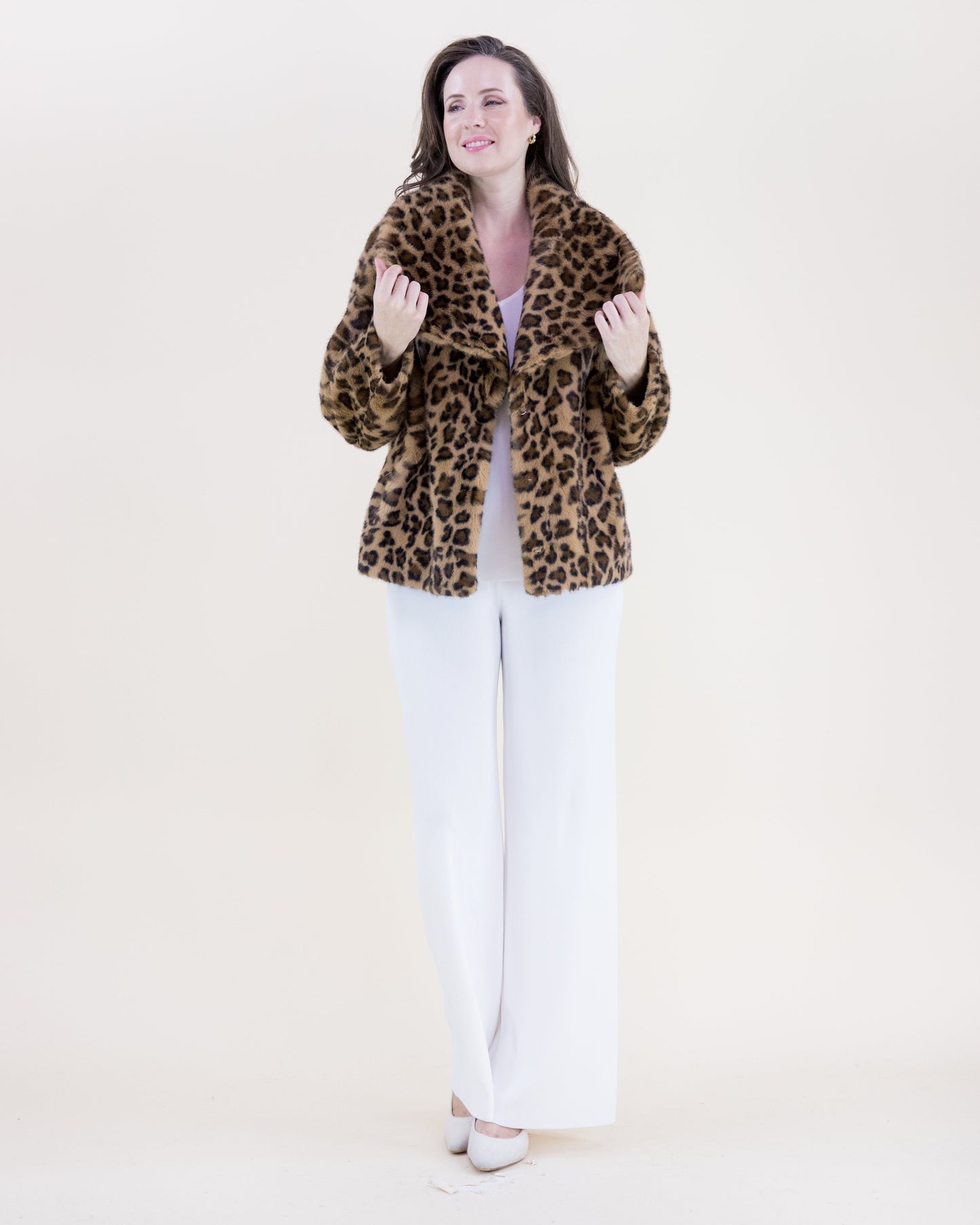 Leopard Wide Lapel Faux Fur Jacket