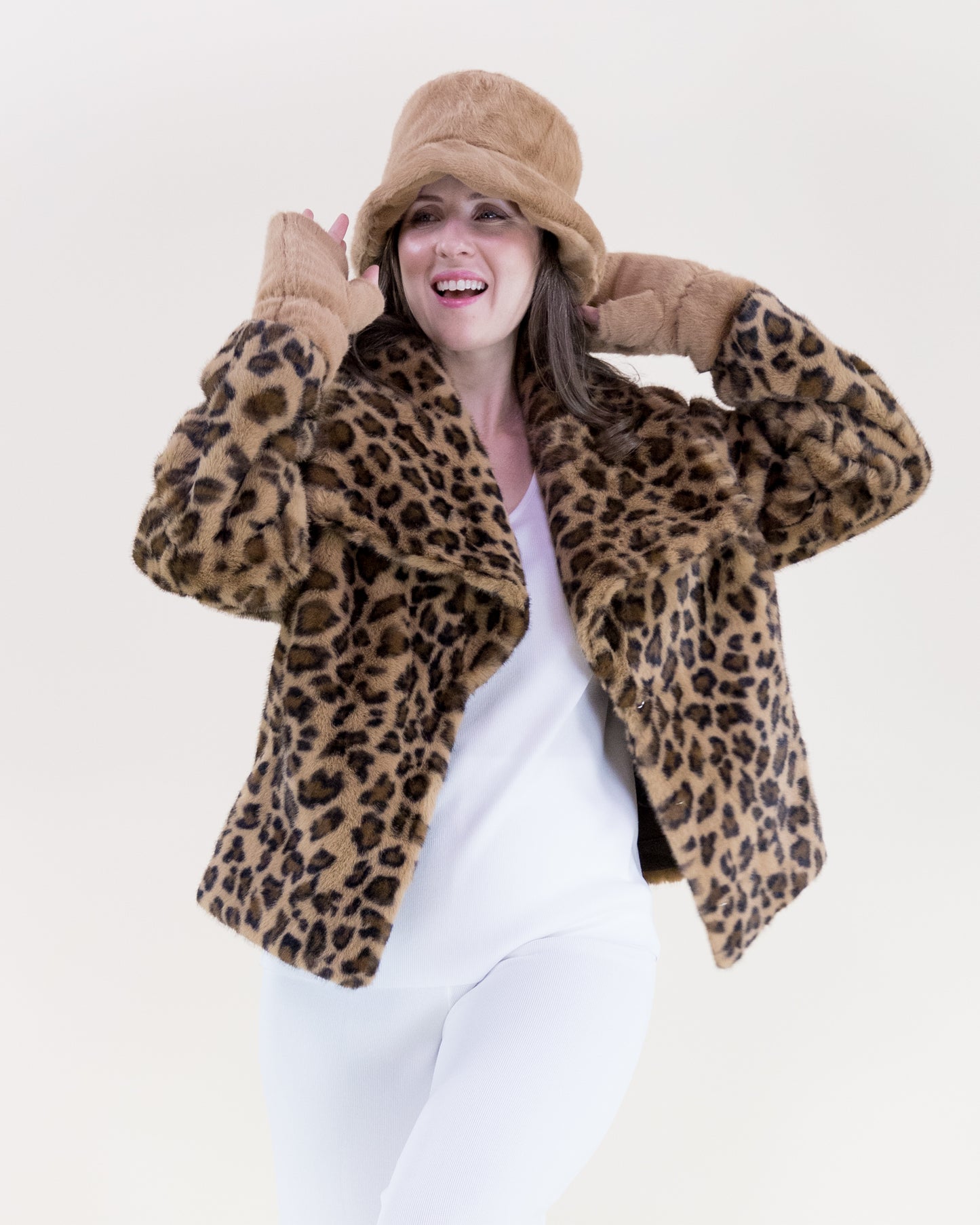 Leopard Wide Lapel Faux Fur Jacket