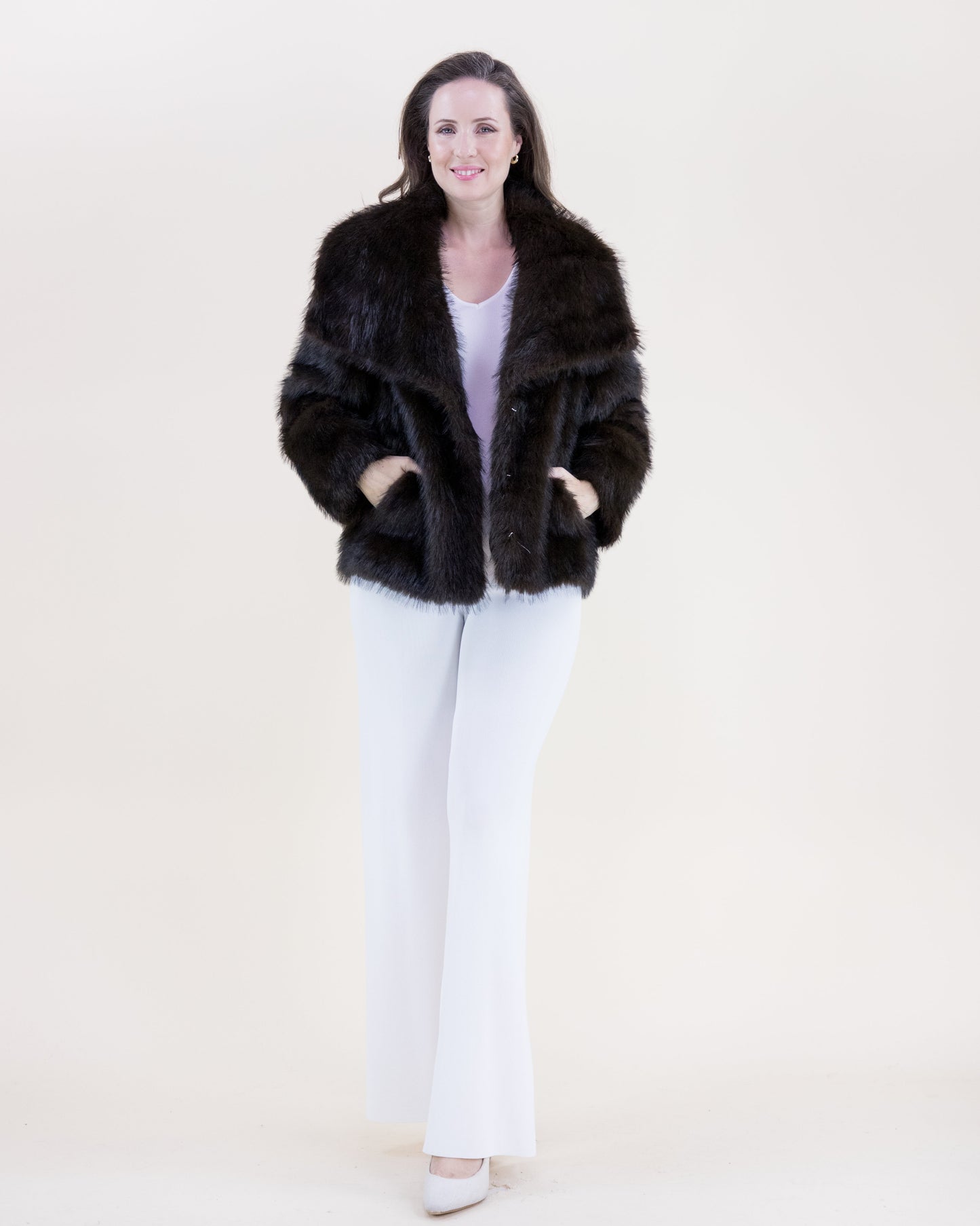Artic Wide Lapel Faux Fur Jacket