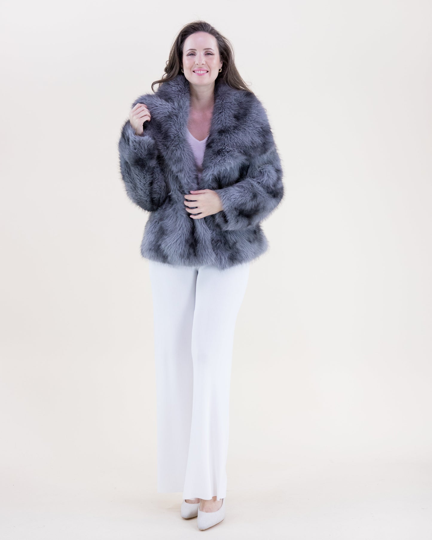 Lynx Wide Lapel Faux Fur Jacket