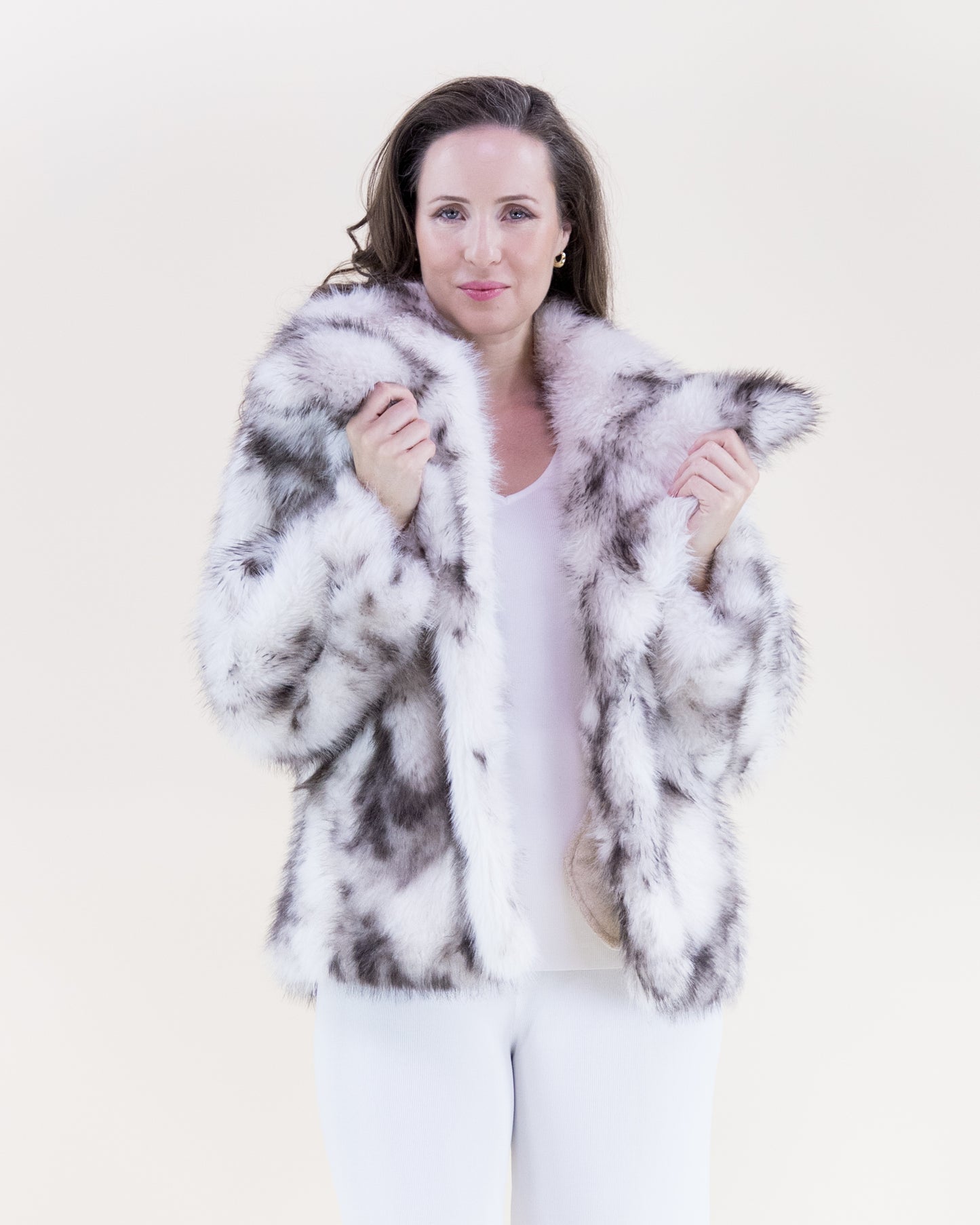 Lynx Wide Lapel Faux Fur Jacket