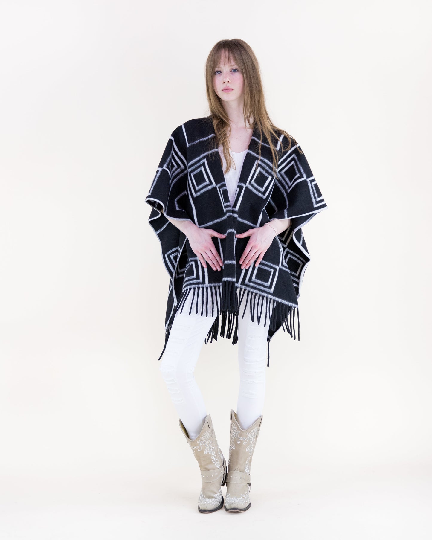 Graphic Squares Ruana Wrap