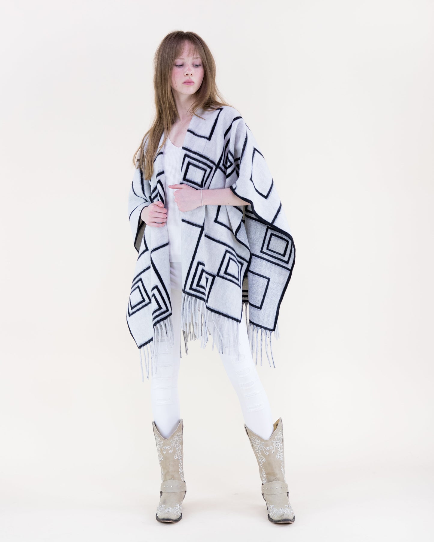 Graphic Squares Ruana Wrap