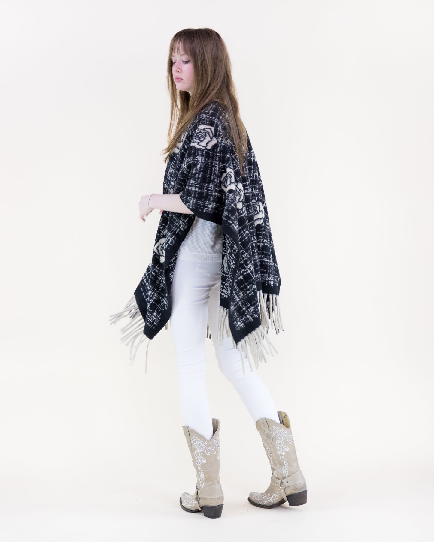 Roses Over Tweed Ruana Wrap