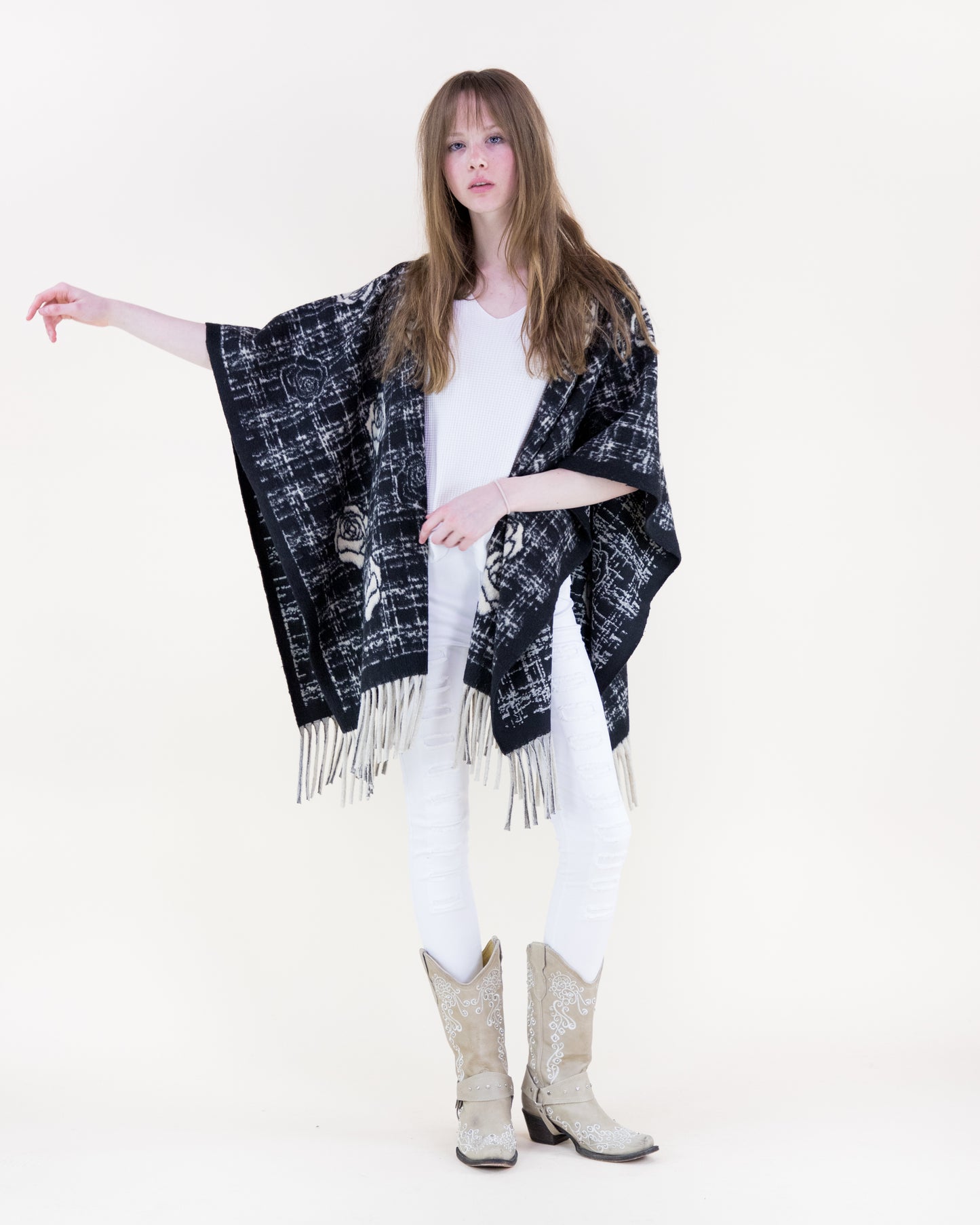 Roses Over Tweed Ruana Wrap