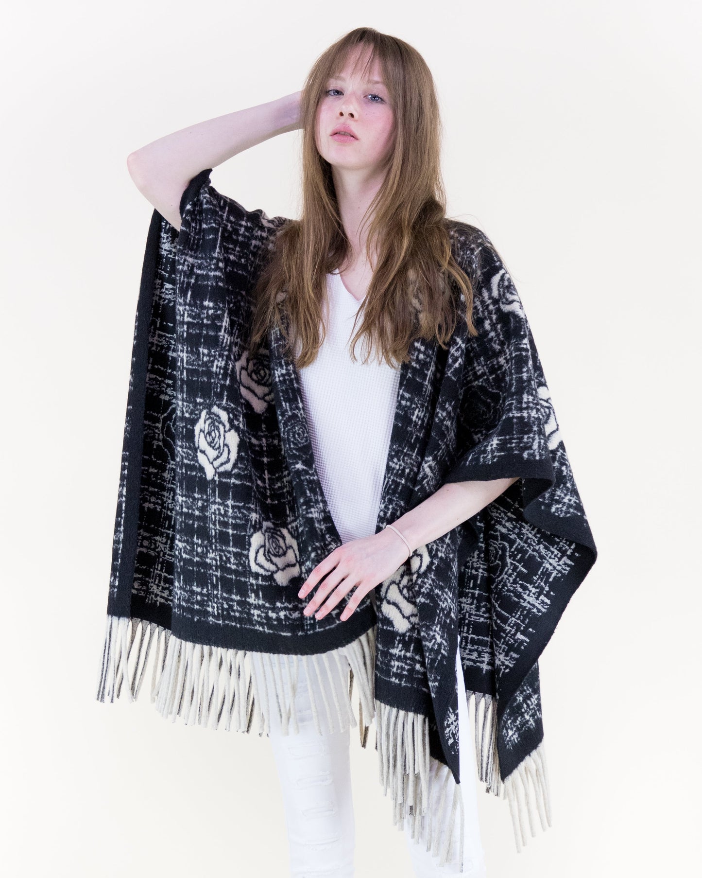 Roses Over Tweed Ruana Wrap