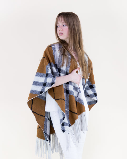 Bold Diagonal Plaid Ruana Wrap