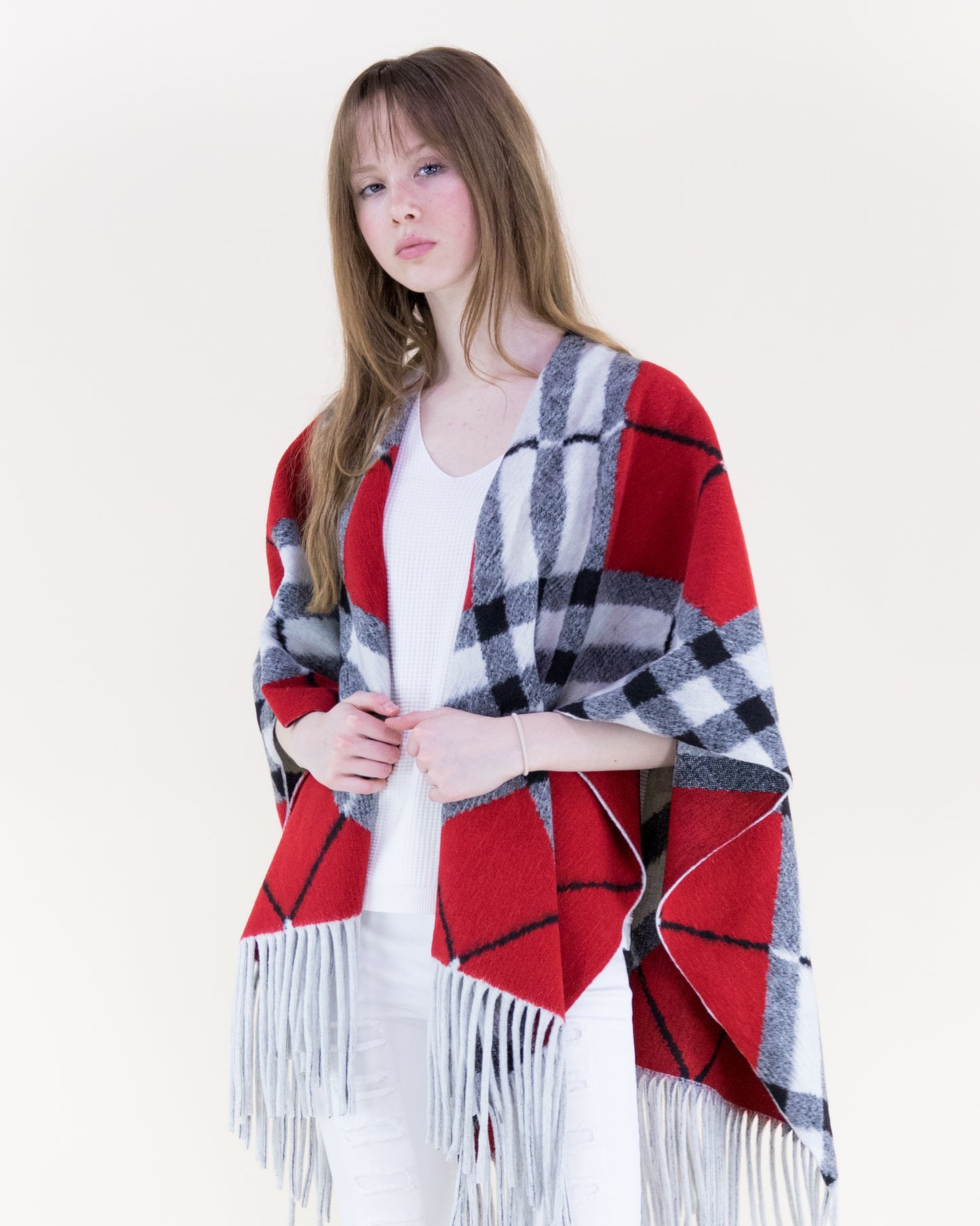 Bold Diagonal Plaid Ruana Wrap