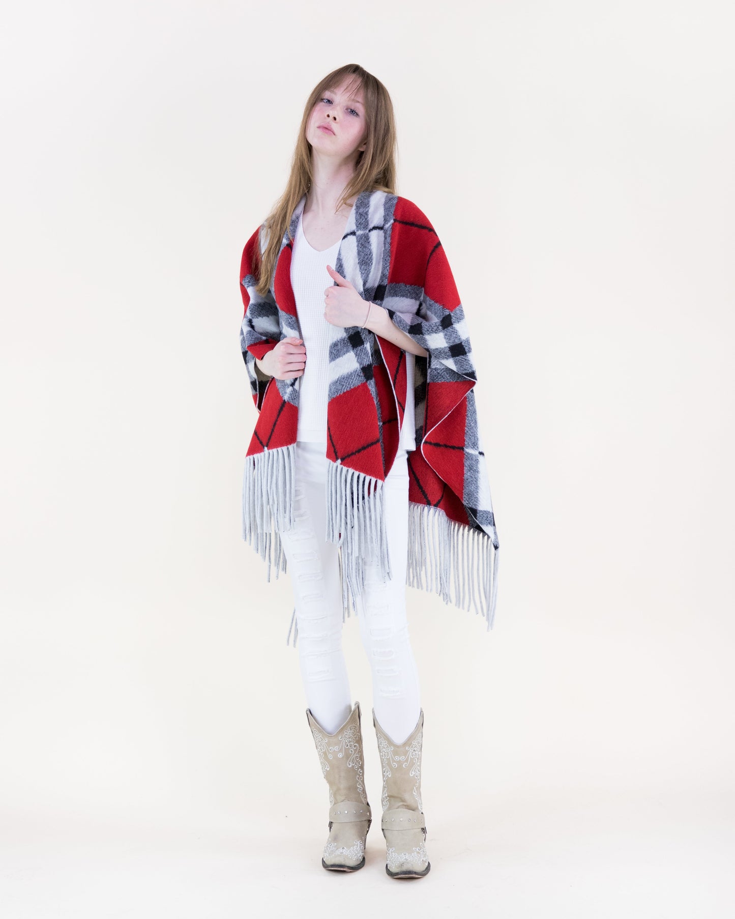 Bold Diagonal Plaid Ruana Wrap