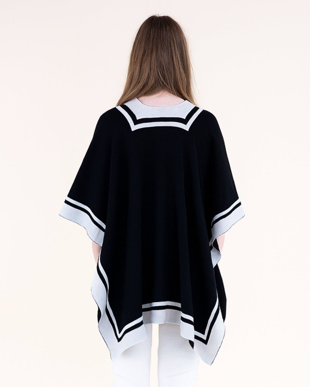 Colorblocked Border Stripe Tight Knit Kimono Wrap