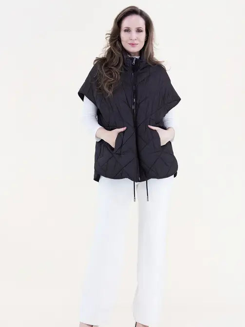 Boxy Funnel Neck Diamond Puffer Vest
