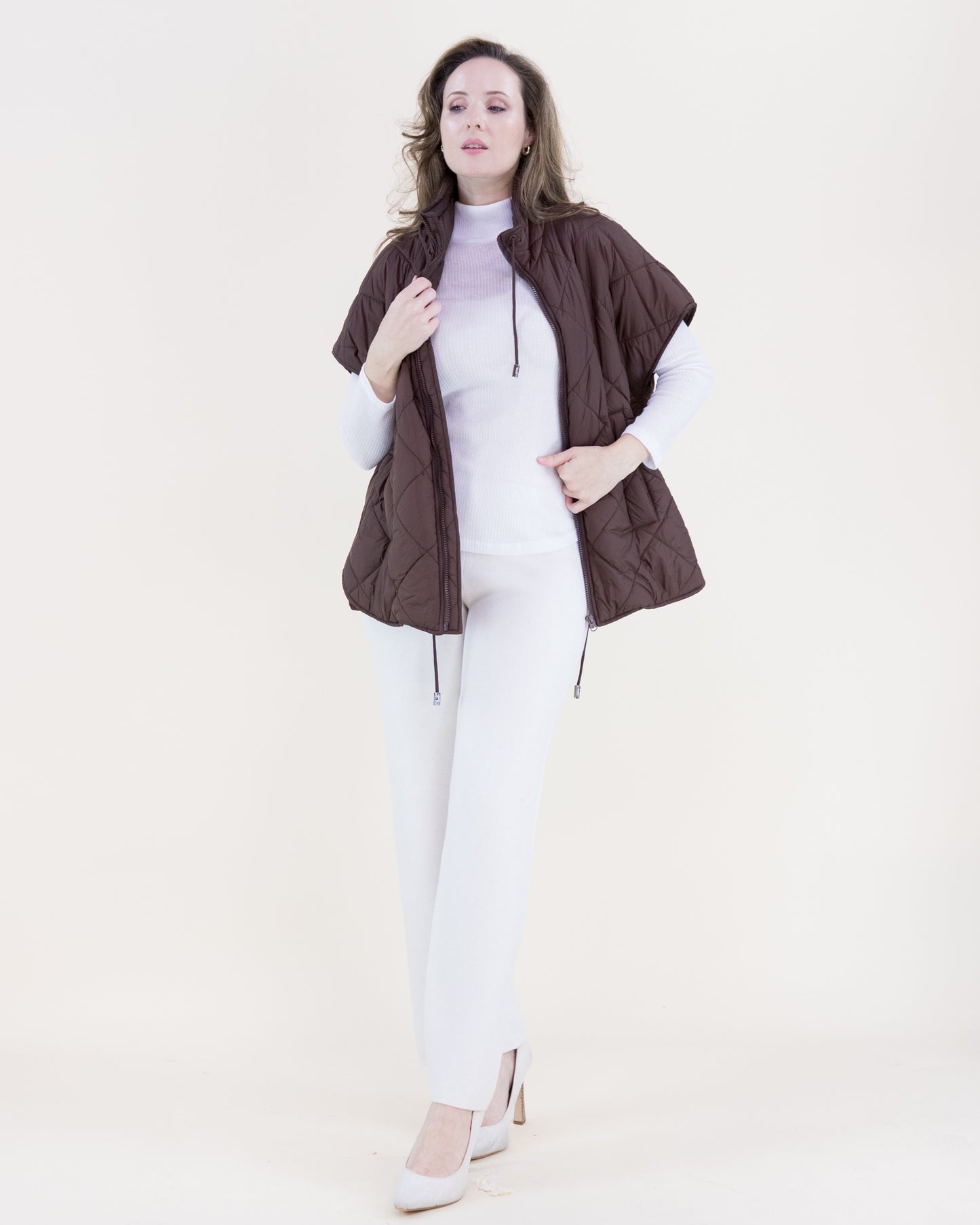 Boxy Funnel Neck Diamond Puffer Vest