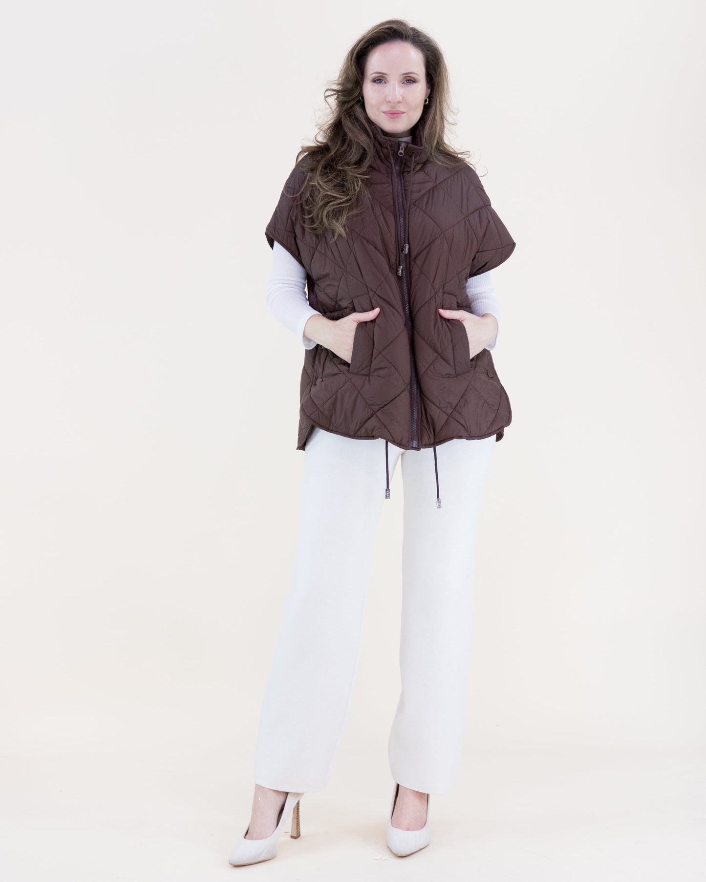 Boxy Funnel Neck Diamond Puffer Vest