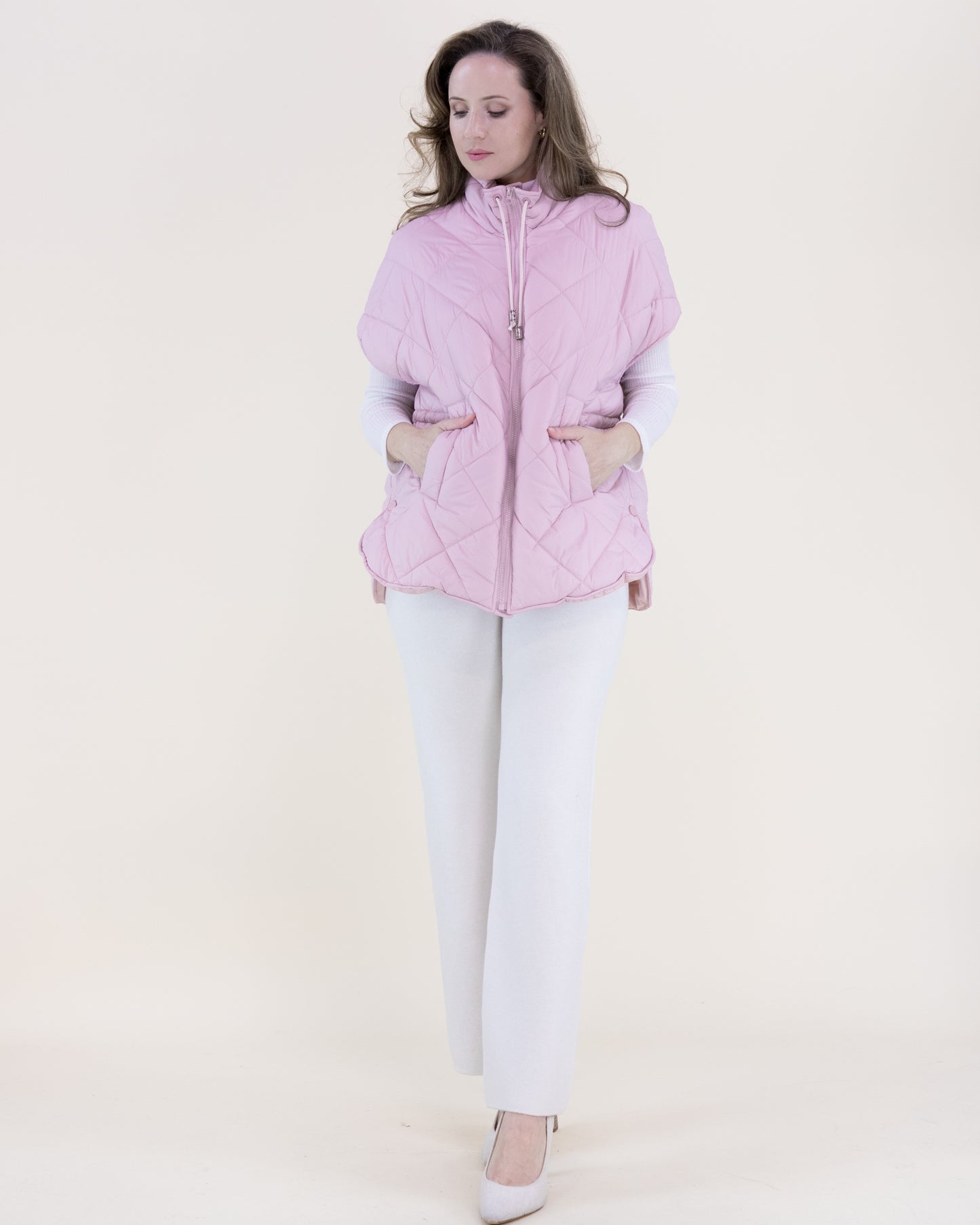 Boxy Funnel Neck Diamond Puffer Vest