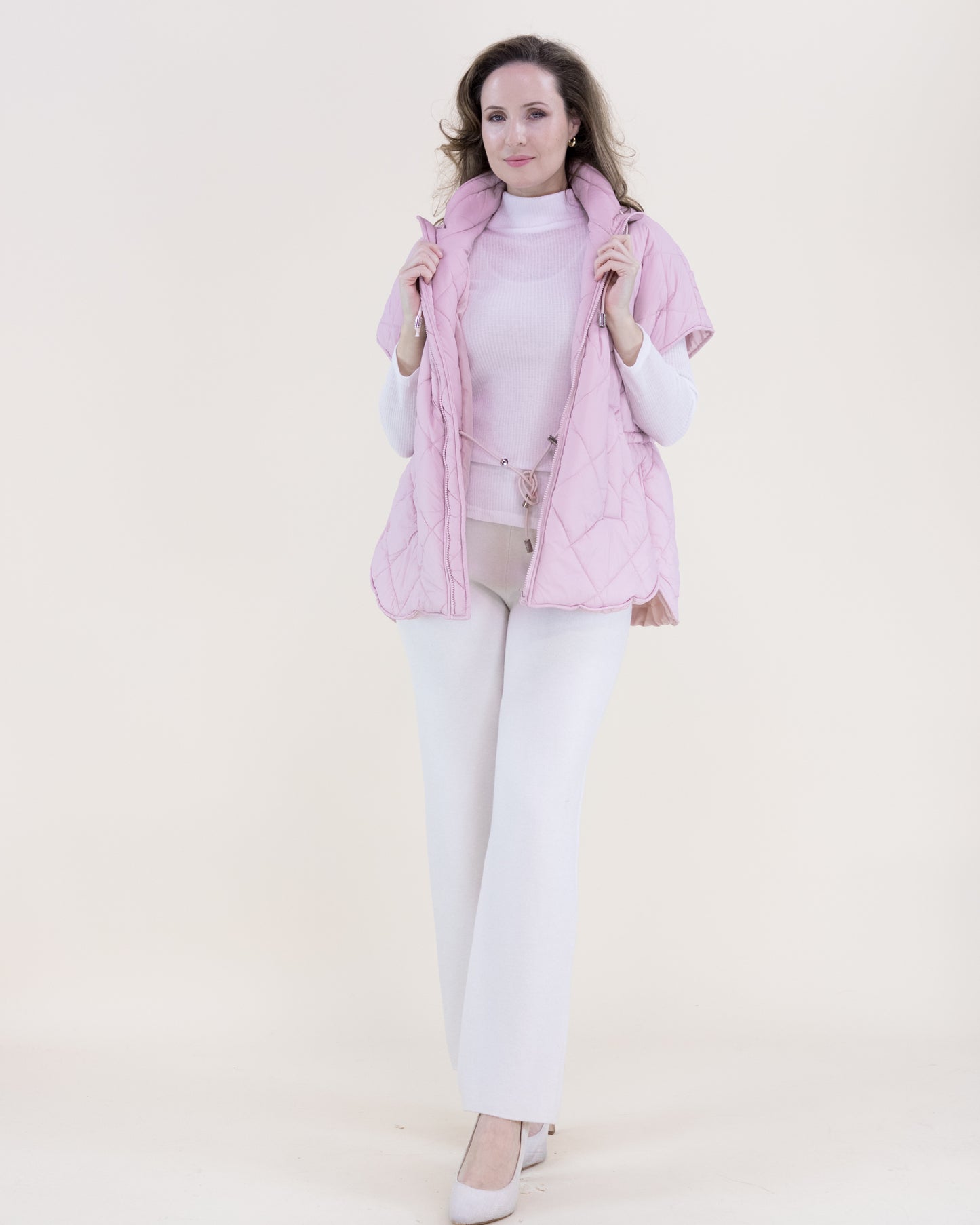 Boxy Funnel Neck Diamond Puffer Vest