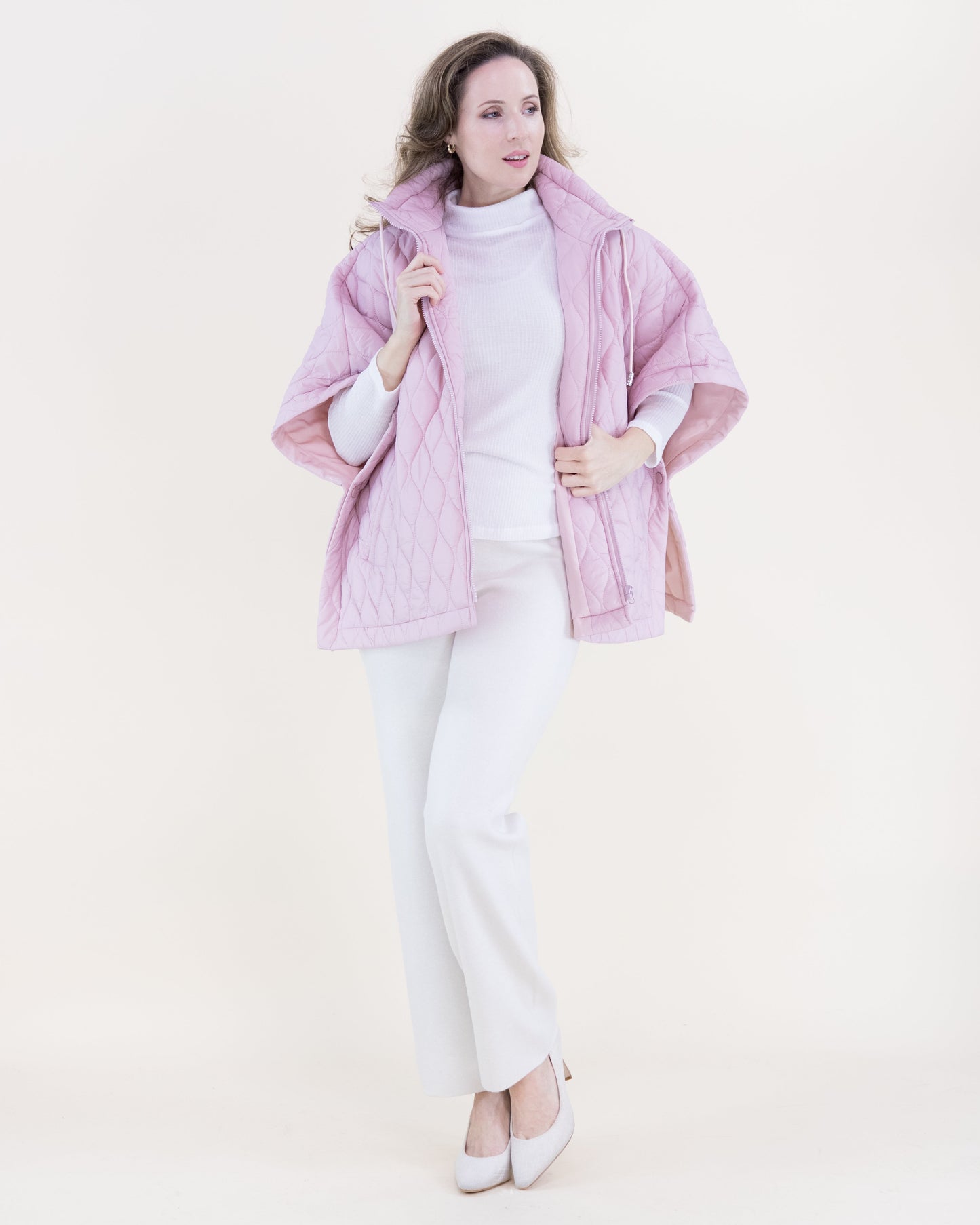 Boxy Funnel Neck Side Snaps Cocoon Puffer Poncho