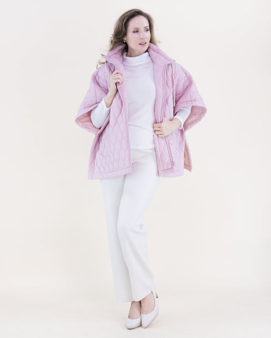 Boxy Funnel Neck Side Snaps Cocoon Puffer Poncho